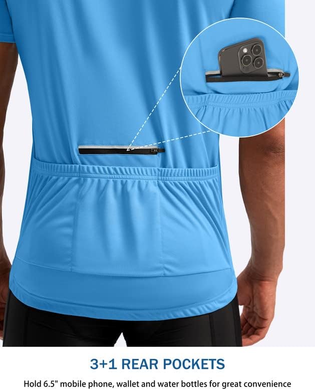 Bikewa Men's Cycling Jersey Moisture Wicking Short Sleeve UPF Half Zip Bike Road Riding Biking Shirts for Men Zipper Pockets