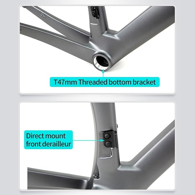 700C Carbon Fiber Bikes Frame 43.5/46/48/50/52/54/56CM Road Bike Frameset Wind Breaker Racing Frame Thru Axle F12×100mm R12×142mm Disc Brake Frames(Dark Gray,52CM)