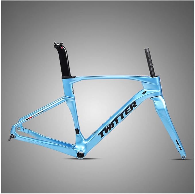 Carbon Fiber Road Bike Frameset Disc Brake Racing Frame 45/48/51/54CM 12x100/12x142mm Thru Axle Bicycle Frame for 700c Wheels(Blue,54cm)