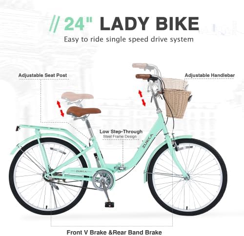 24 Inch/26 Inch Single Speed Folding Lady Bike, Durable Steel Frame,Compact Design for Easy Storage and Commuting