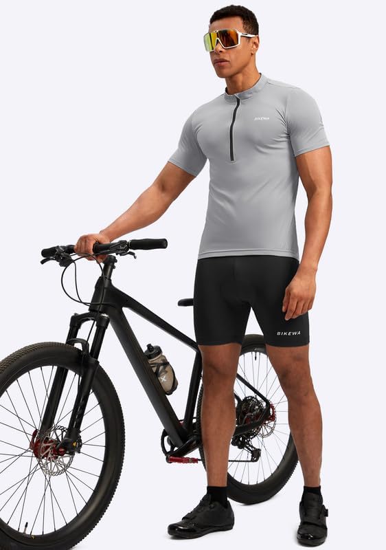 Bikewa Men's Cycling Jersey Moisture Wicking Short Sleeve UPF Half Zip Bike Road Riding Biking Shirts for Men Zipper Pockets