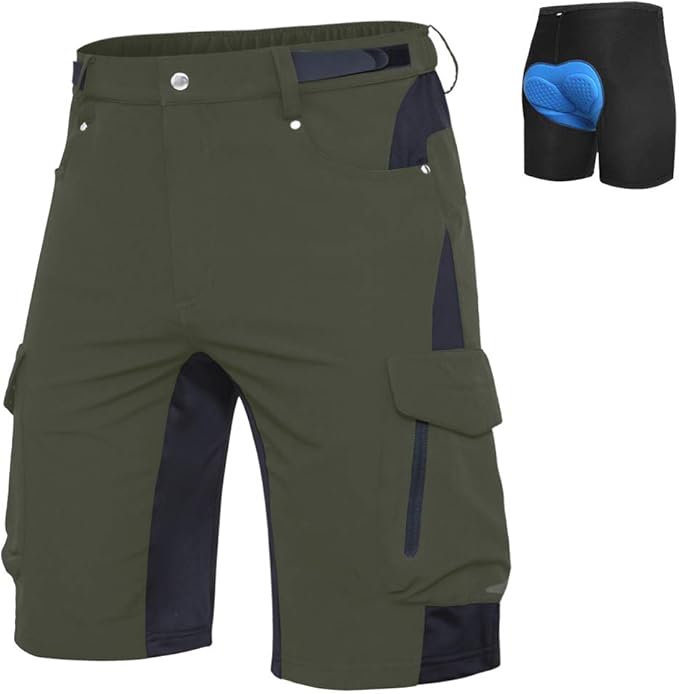 Ally Mens Mountain Bike Shorts 4D Padded Bike Shorts Baggy Cycling Biking Bicycle Biker Shorts Loose-fit with 6 Pockets