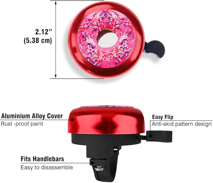 WIRESTER Red Aluminum Round Bike Bell, Classic Ring Bicycle Bell, Bike Accessories Bell Ring for Adults Kids Girls Boys