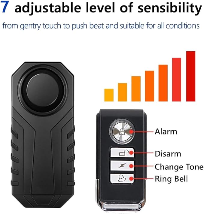 Japard Loudest 113dB Bike Alarm with Remote, Wireless Anti-Theft Vibration Motion Sensor, IP55 Waterproof Bicycle Motorcycle Bell, KS-SF22R (4 pcs)