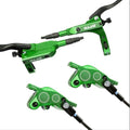 Bicycle Hydraulic Disc Brake Set with Four-Piston Calipers and Aluminum Alloy Construction for Mountain Bike Off-Road and Urban Riding Front/Rear Hose Included(Green)