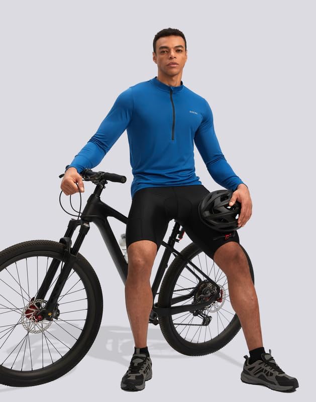 Bikewa Men's Cycling Jersey with 3+1 Rear Zipper Pockets Long Sleeve Moisture Wicking UPF 50+ Half Zip Riding Bike Shirts