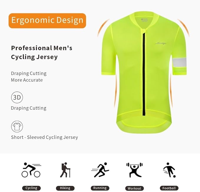 MOXILYN Men's Cycling Jerseys Road Bike Shirts Short Sleeve Full Zipper with 4 Pockets Reflective Widen Anti Slip Hem