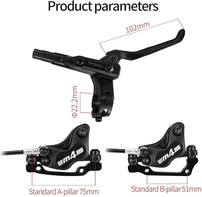 MTBHydraulic Disc Brakes Set, Left Rear 1550mm, Mountain Bike 4-Piston Hydraulic Disc Brakes Set, Aluminum Alloy Hydraulic Brake Kit for Mountain Bike, Road Bike Left Rear 1550mm (Split)