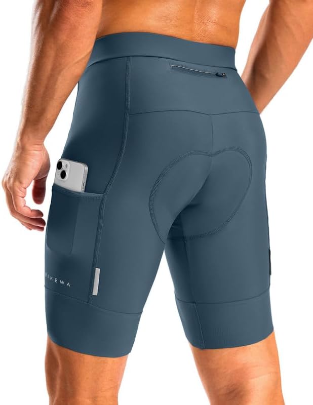 Bikewa Men's Bike Shorts 4D Padded Cycling Shorts for Men Road Riding Biking Bicycle Zipper Pockets