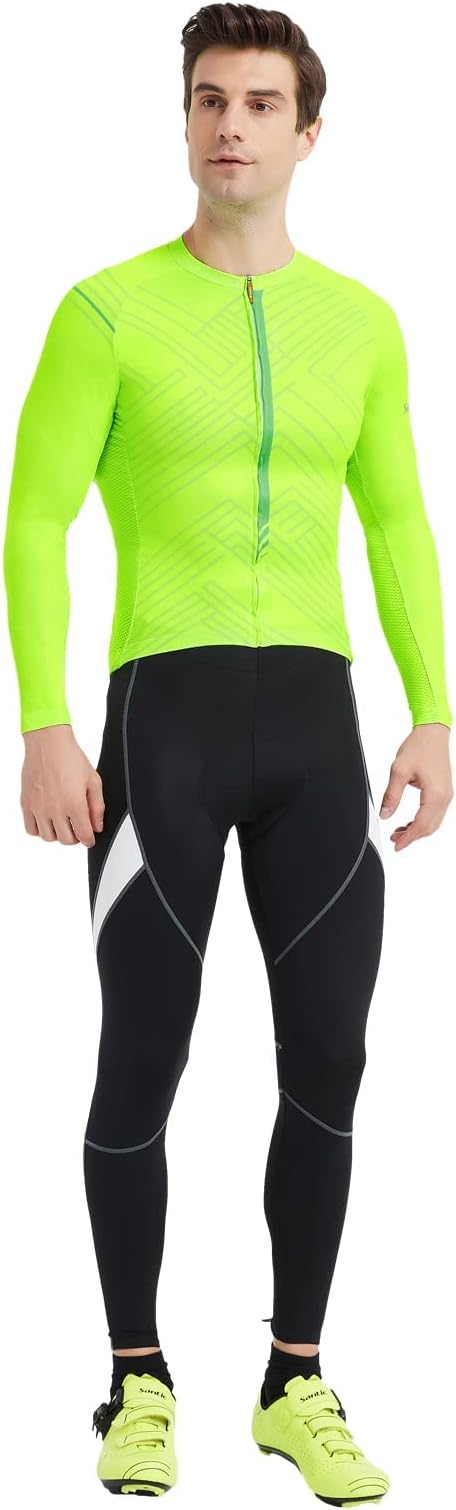 Santic Cycling Jersey Men's Long Sleeve Bike Reflective Full Zip Bicycle Shirts with Pockets