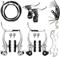 DISIWENE Complete V-Type Bike Brake Set, Front and Rear Bike MTB Brake Inner and Outer Cables and Lever Kit Includes Calipers Levers Cables (Silver-4Pcs)