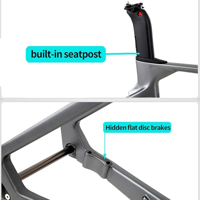 Carbon Fiber Road Bike Frameset Disc Brake Thru Axle Breaking Wind Racing Frame 43.5/46/48/50/52/54/56CM Internal Routing ， for 700C Wheels (Color : White, Size : 50CM)