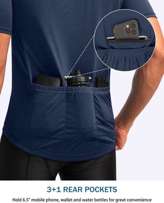 Bikewa Men's Cycling Jersey Moisture Wicking Short Sleeve UPF Half Zip Bike Road Riding Biking Shirts for Men Zipper Pockets