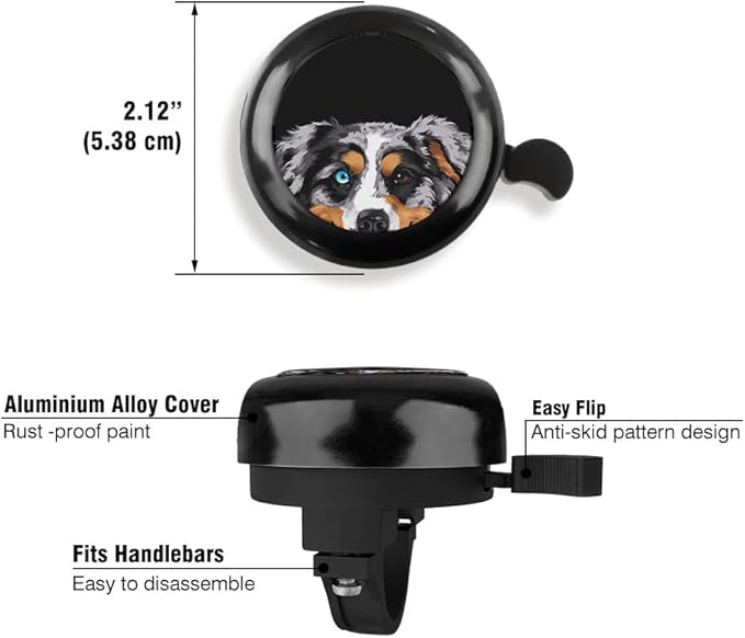 WIRESTER Black Aluminum Round Bike Bell, Classic Ring Bicycle Bell, Bike Accessories Bell Ring for Adults Kids Girls Boys - Dog Cat Animal Cute Records