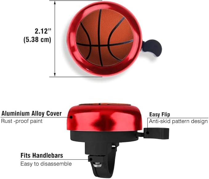 WIRESTER Red Aluminum Round Bike Bell, Classic Ring Bicycle Bell, Bike Accessories Bell Ring for Adults Kids Girls Boys