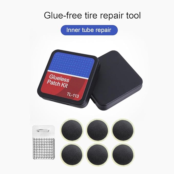 Bike Tire Repair Kit, Inner Tube Bike Patch Glueless Self Adhesive Patches,Rasp for Road and Mountain Bikes