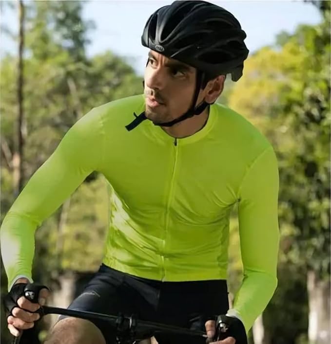 Men's Cycling Jerseys Long Sleeve Bike Biking Shirts Full Zip with Pockets Road Bicycle Clothing