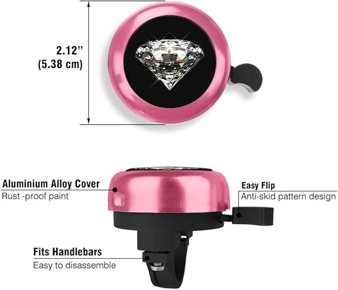 WIRESTER Pink Aluminum Round Bike Bell, Classic Ring Bicycle Bell, Bike Accessories Bell Ring for Adults Kids Girls Boys