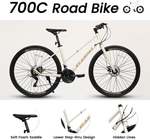 A28250 700C Road Hybrid Bike for Adult, 21-Speed Road Bike Road Bicycle Carbon Steel Frame/Dual-Disc Brakes/Multiple Colors