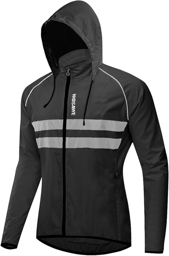 WOSAWE Packable Cycling Jacket Hooded Running Coat Lightweight Biking Windbreaker