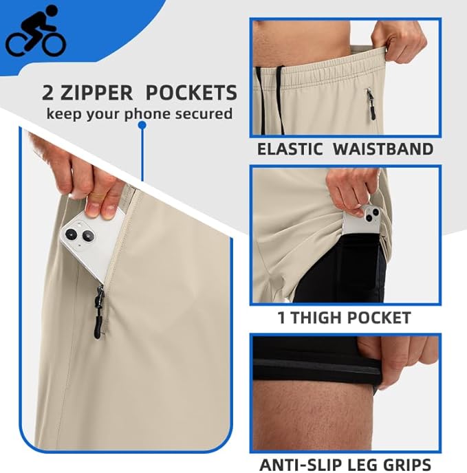 Bikewa Men's Mountain Bike Shorts 3D Padded Loose-fit Riding Biking Cycling Bicycle Biker Shorts for Men Zipper Pockets