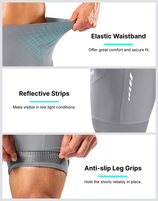 Bikewa Men's Cycling Shorts 7" 4D Padded Bike Shorts for Men Road Biking Bicycle Riding Cycle Biker Phone Pockets