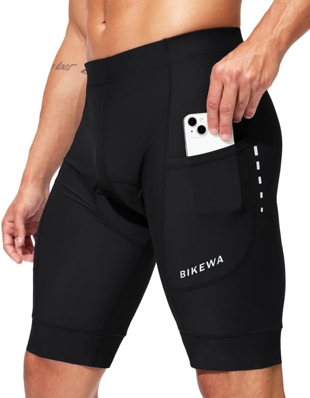 Bikewa Padded Bike Shorts for Men 4D Cycling Road Riding Biking Padding Bicycle Shorts with Phone Pockets