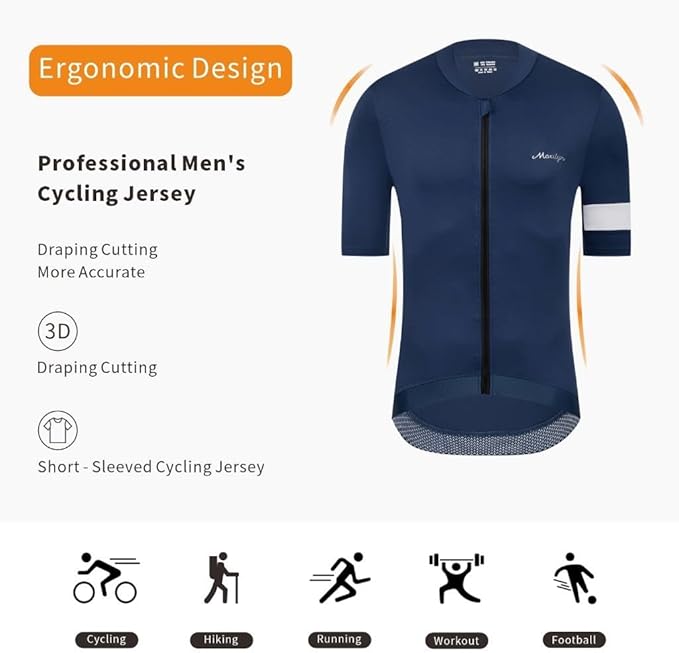 MOXILYN Men's Cycling Jerseys Road Bike Shirts Short Sleeve Full Zipper with 4 Pockets Reflective Widen Anti Slip Hem