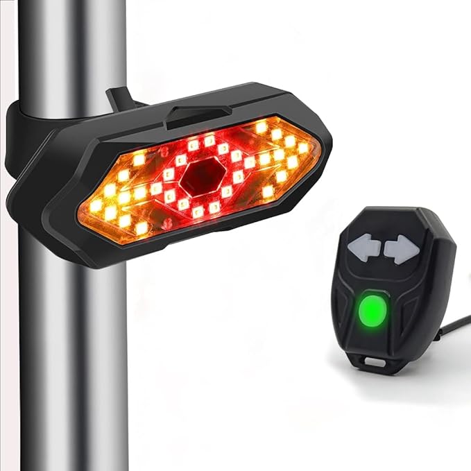 Bike Tail Light with Turn Signals USB Rechargeable Wireless Remote Control IPX4 Waterproof Ultra Bright LED Safety Warning Bike Taillight for Night Riding