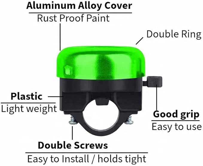 Bike Bell and Water Bottle Holder Set, Green Bicycle Accessories with Cool T-Rex Design, Decorative Handlebar Mount (Green)
