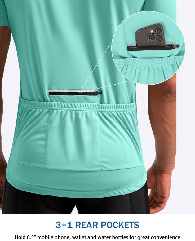 Bikewa Men's Cycling Jersey Moisture Wicking Short Sleeve UPF Half Zip Bike Road Riding Biking Shirts for Men Zipper Pockets