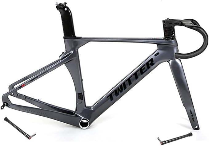 700C Carbon Road Bike Frameset 46/48/50/52/54/56cm Racing Frame Disc Brake 100mm/142mm Thru Axle Frame 90x420mm Handlebar Internal Routing(Dark Gray,50CM)