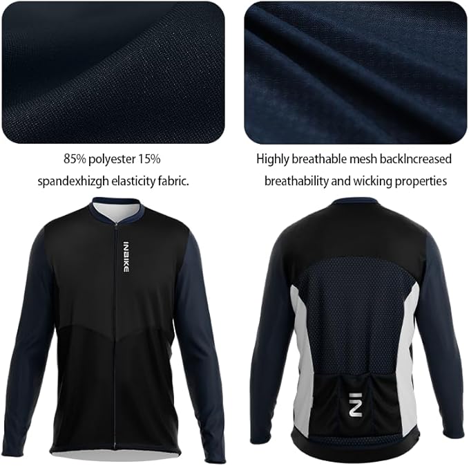 INBIKE Plus Size Cycling Jersey Men 3XL-5XL Bike Shirt for Big and Tall Short Long Sleeve Biking Clothing with Pockets
