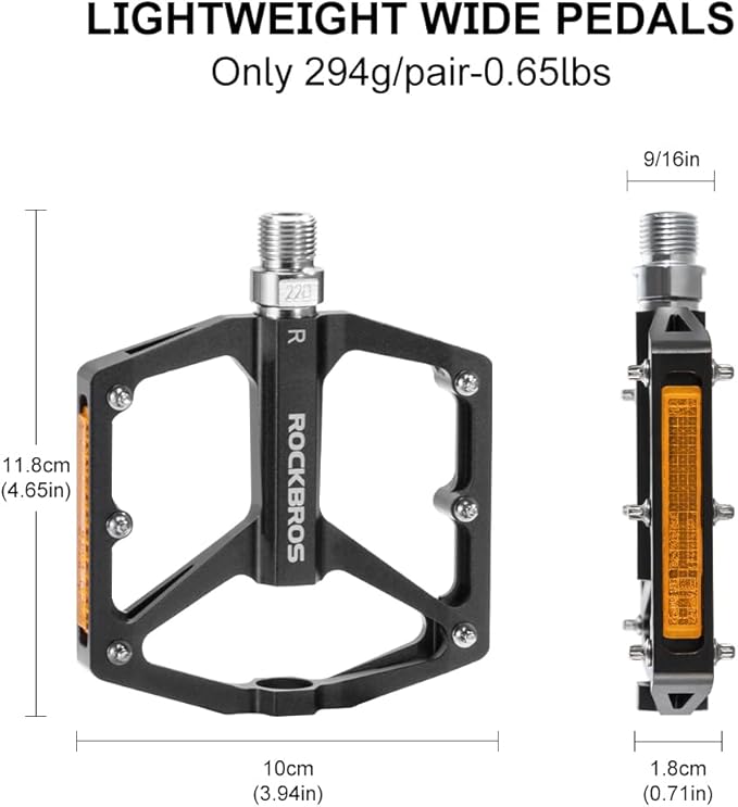 ROCKBROS Mountain Bike Pedals MTB Pedals Bicycle Flat Pedals Aluminum 9/16" Sealed Bearing Lightweight Platform for Road Mountain BMX MTB Bike