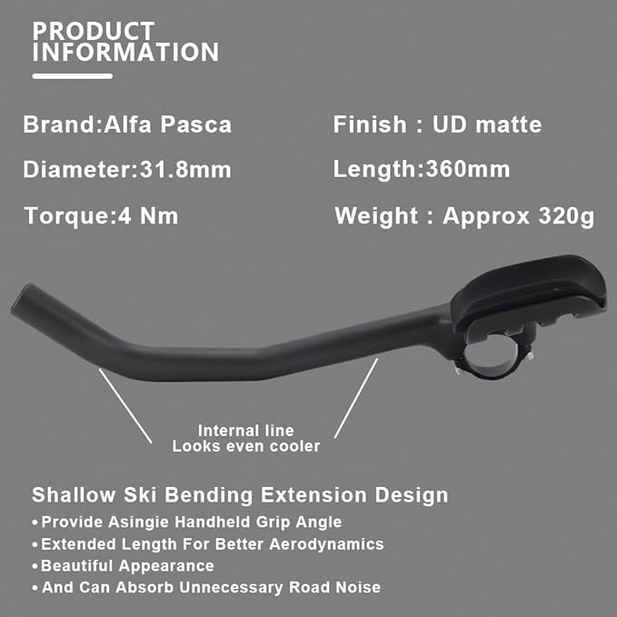 Aerobars for road bike， Racing TT handle clip on armrest, carbon fiber clip on air bar with sponge pad, Alfa Pasca triathlon handlebar 31.8mm angle 50 ° tt road bike rest bar UD matte bike accessories