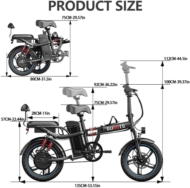Electric Bike for Adults,750/1000W Motor E-Bike,28/30 MPH,748.8/960 Wh Removable Battery,25-45Miles,16/20in Commuter Ebikes,Full Suspension Electric Bicycles for Adults -2 Seater