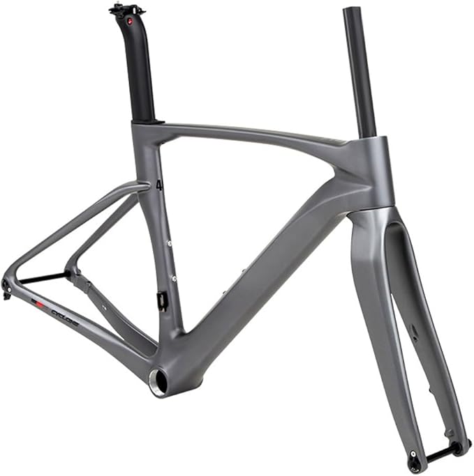 700C Road Bike Frameset 43.5/46/48/50/52/54/56CM Cyclocross Race Bike Frame Carbon Fiber Bike Frames Disc Brake Thru Axle F12×100mm R12×142mm(Dark Gray,52CM)