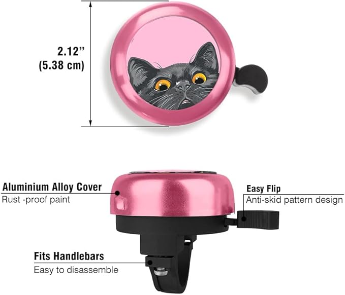 WIRESTER Pink Aluminum Round Bike Bell, Classic Ring Bicycle Bell, Bike Accessories Bell Ring for Adults Kids Girls Boys - Animals