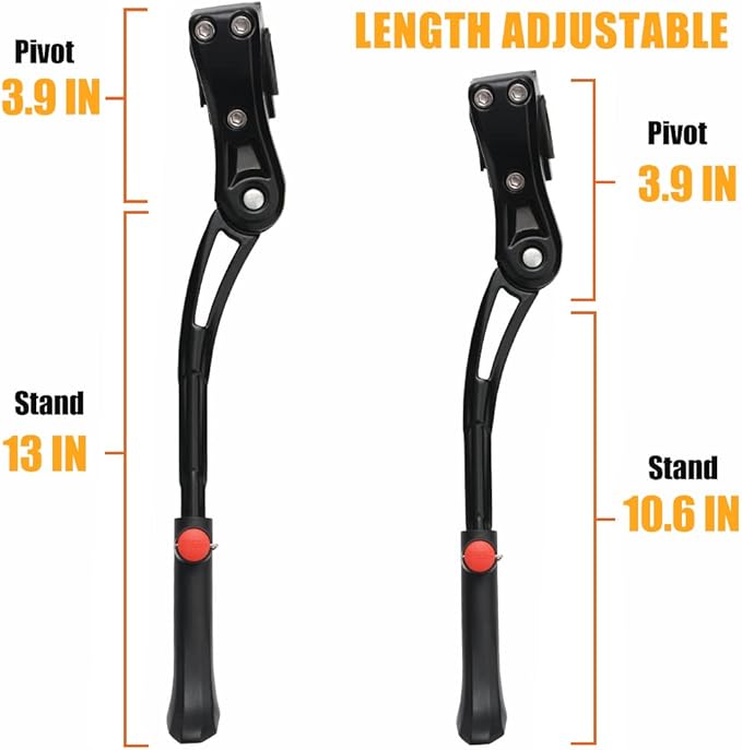 Adjustable Aluminum Alloy Bicycle Kickstand, Black, 24"-28" Bike