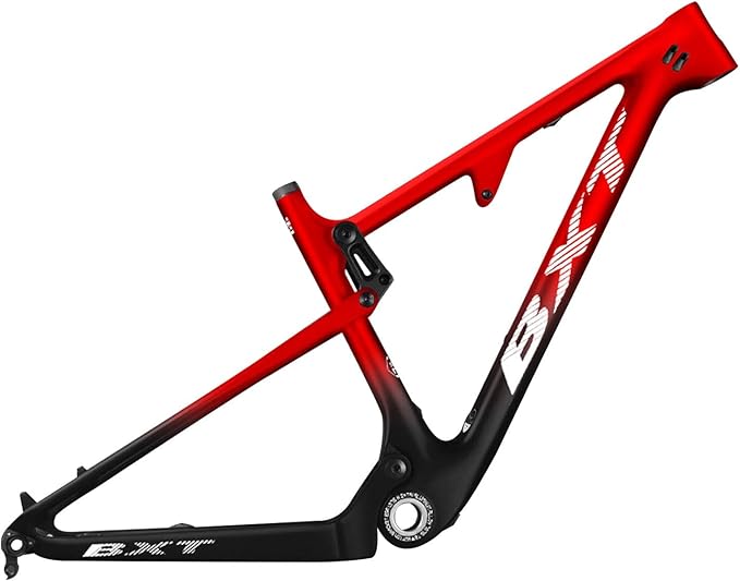 29er Carbon Fibre Mountain Bike Frame 16/17/18.5/20inch Full Suspension Frame 100mm Travel XC Soft Tail Trail Racing Bike Frame 12 * 142mm Thru-Axle/9 * 135mm QR Disc Brake(Red,29 * 17")