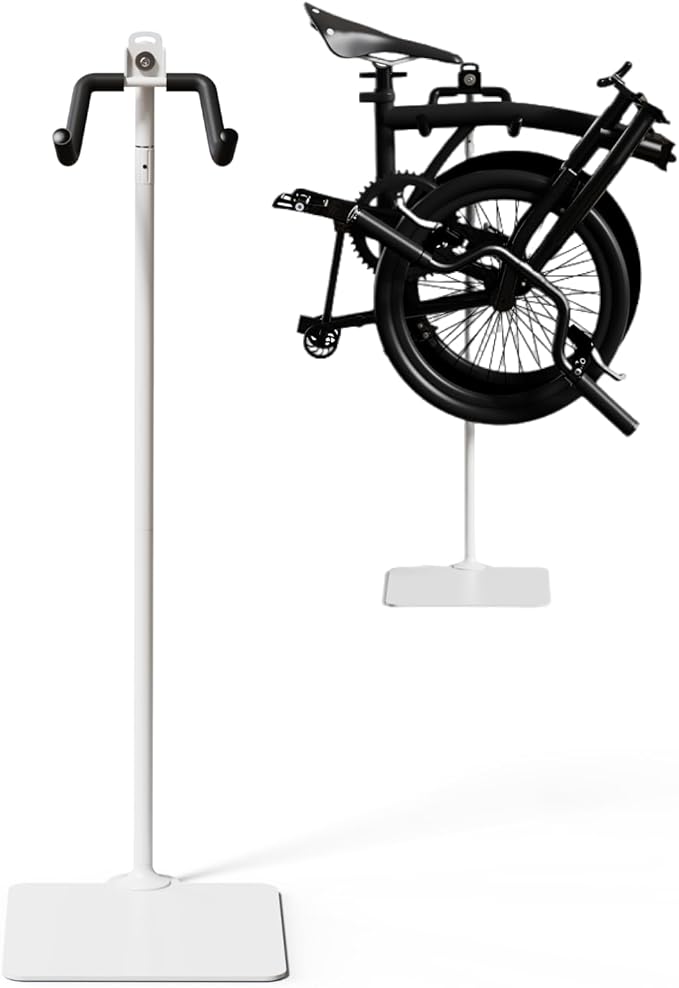 Rcool Carbon Steel Bike Stand,Designed specifically for Folding Bicycles,Home Garage Parking Rack,Stable Anti-Slip,Durable Install,Frame Protection,Space-Saving，White