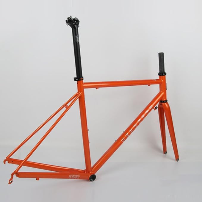 44cm 47cm 50cm 53cm 56cm Bike Frameset 700C Road Bike Frame Chrome-Molybdenum Steel C/Rim Brake Frame with Carbon Fork F100mm R130mm QR BSA BB68mm(Orange,53cm)