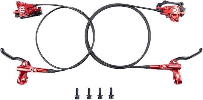 Cyclon MTB Hydraulic Disc Brakes Set, Black/Red Aluminum Alloy Hydraulic Brakes for Mountain Bike Left Front 1000mm Right Rear 1700mm Hydraulic Bicycle Brakes with is/PM Adapter Fit 160mm Rotor