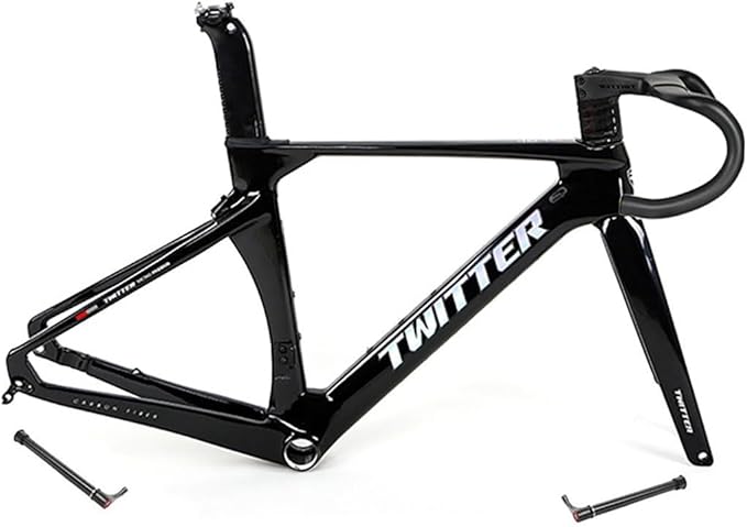 700C Carbon Road Bike Frameset 46/48/50/52/54/56cm Racing Frame Disc Brake 100mm/142mm Thru Axle Frame 90x420mm Handlebar Internal Routing(Black,48CM)
