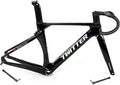 700C Carbon Road Bike Frameset 46/48/50/52/54/56cm Racing Frame Disc Brake 100mm/142mm Thru Axle Frame 90x420mm Handlebar Internal Routing(Black,50CM)