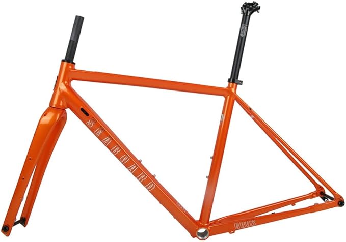 700C Road Bike Frameset Gravel Bike Frame 44cm/47cm/50cm/53cm/56cm Aluminum Alloy Disc Brake Frame with Carbon Fibre Fork Thru Axle F12*100mm R12*142mm Internal Routing(Orange,53cm)