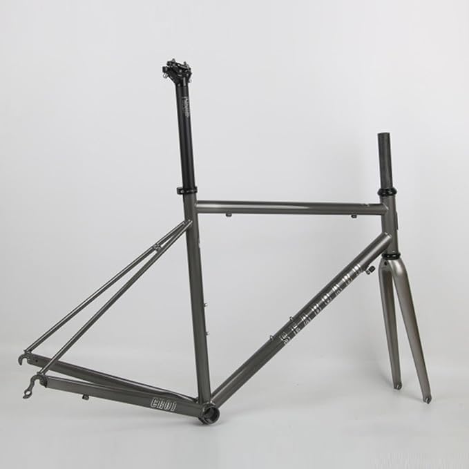 44cm 47cm 50cm 53cm 56cm Bike Frameset 700C Road Bike Frame Chrome-Molybdenum Steel C/Rim Brake Frame with Carbon Fork F100mm R130mm QR BSA BB68mm(Gray A,44cm)