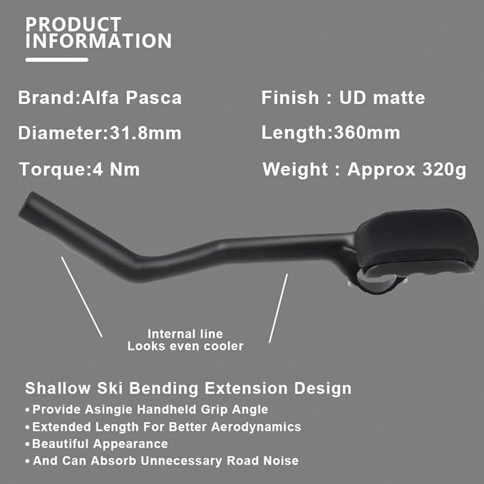 Aero bars for Road Bike Alfa Pasca tt Triathlon Handlebar 31.8mm Racing AeroBars Angle 40° TT Bars for Road Bike Rest TT Handlebars Extender 360mm UD Matte Bicycle Accessories