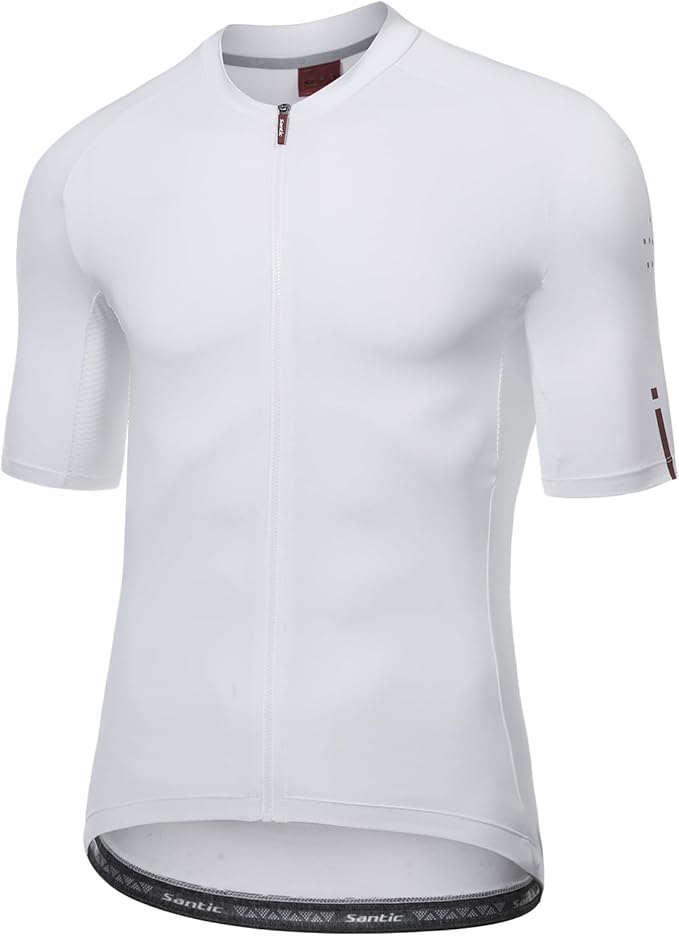Santic Men's Cycling Jersey Short Sleeve Tops Pro Road Bike Shirt Full Zipper UPF 50+ MTB Jersey with Pockets