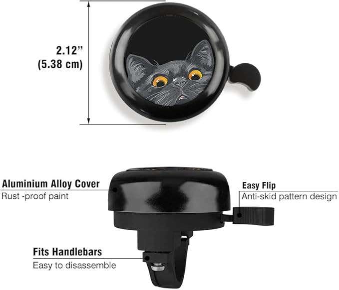 WIRESTER Black Aluminum Round Bike Bell, Classic Ring Bicycle Bell, Bike Accessories Bell Ring for Adults Kids Girls Boys - Dog Cat Animal Cute Records